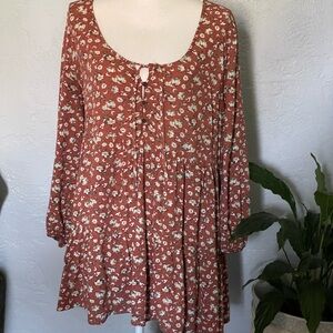 Nectar Clothing red ditzy floral tunic long sleeve cottage core whimsigoth boho